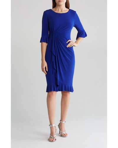 Connected Apparel Ruffle Pleat Dress - Blue