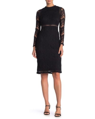 Love By Design Lace Long Sleeve Midi Dress - Black