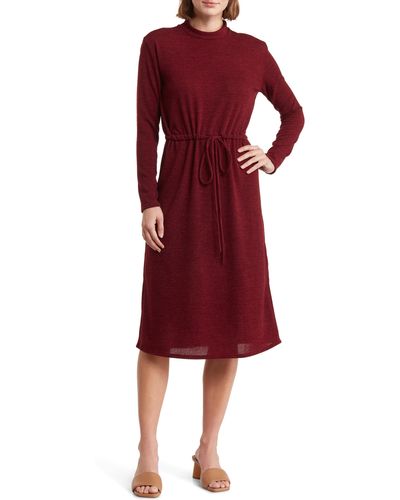 Go Couture Long Sleeve Drawstring Waist Dress - Red
