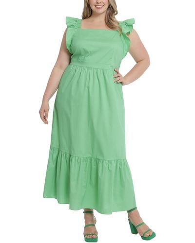 London Times Ruffle Cap Sleeve Maxi Dress - Green
