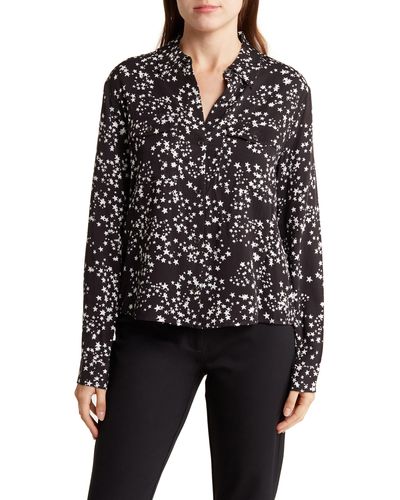DKNY Print High-low Woven Button-up Shirt - Black