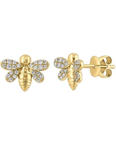 Effy 14k Yellow Gold Bee Diamond Stud Earrings - Metallic