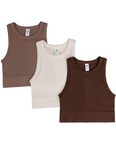90 Degrees 3-pack Seamless Ribbed Crop Tank Tops - Brown