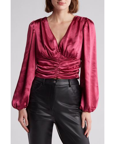 Vici Collection Aubriella Ruched Satin Top - Red