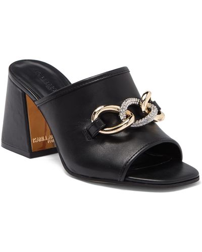 Karl Lagerfeld Shayla Leather Block Heel Sandals - Black