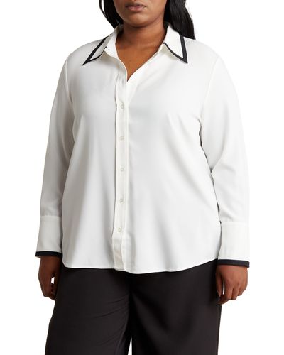 Rachel Roy Tipped Long Sleeve Button-up Shirt - White