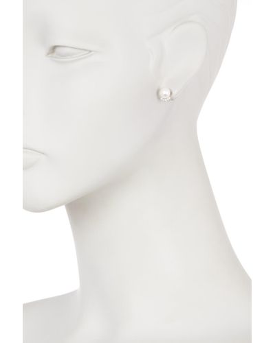 Splendid Fancy Cz 7.5-8mm Natural White Cultured Freshwater Pearl Stud Earrings
