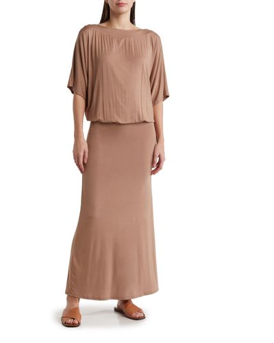 Go Couture Dolman Short Sleeve Maxi Dress - Multicolor