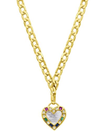Adornia Mother Of Pearl & Cz Heart Pendant Necklace - Metallic