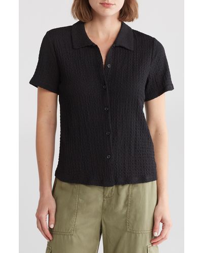 Sanctuary Leah Textured Short Sleeve Button-up Shirt - Black