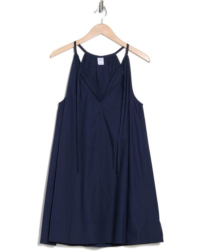 Melrose and Market Tie Neck Sleeveless Poplin Dress - Blue