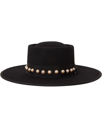 BTB Los Angeles Hazel Imitation Pearl Wool Hat - Black