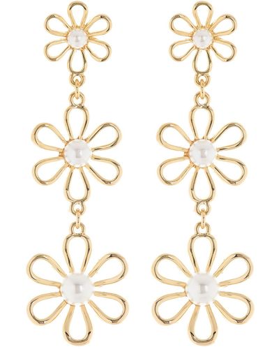 Cara Imitation Pearl Flower Linear Drop Earrings - White