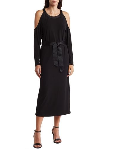 Donna Karan Cold Shoulder Long Sleeve Midi Dress - Black