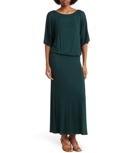 Go Couture Dolman Short Sleeve Maxi Dress - Green