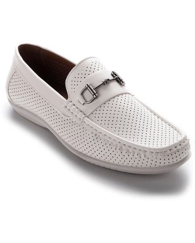 Aston Marc Perforated Driving Loafer - White