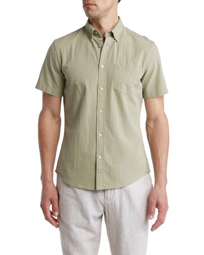 14th & Union Short Sleeve Seersucker Button-down Shirt - Green