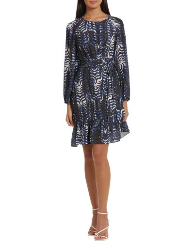 DONNA MORGAN FOR MAGGY Long Sleeve Georgette Fit & Flare Dress - Blue