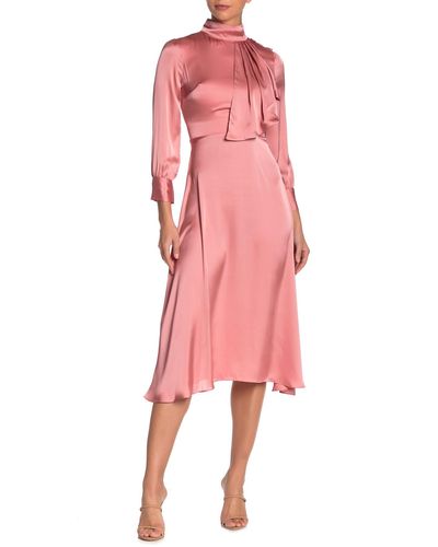 Alexia Admor Mock Neck Satin Midi Dress - Pink