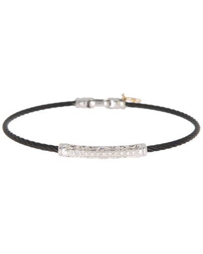 Alor 18k White Gold & Black Stainless Steel Cable Pave Bar Station Bangle Bracelet