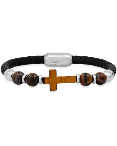 HMY Jewelry Mens' Bead & Braided Leather Bracelet - Black