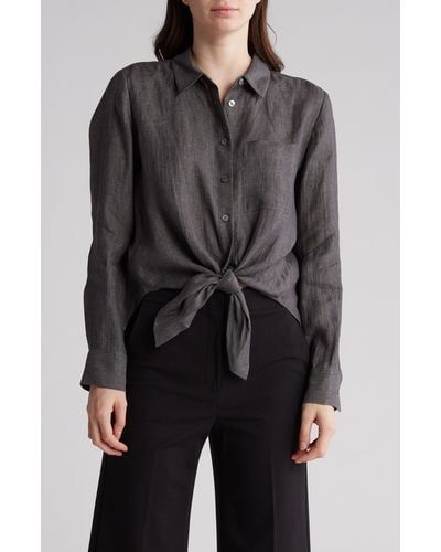 Theory Hekanina Hemp Drape Long Sleeve Button-up Shirt - Black