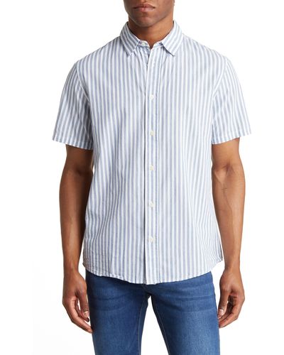 Slate & Stone Stripe Short Sleeve Cotton Poplin Button-up Shirt - White