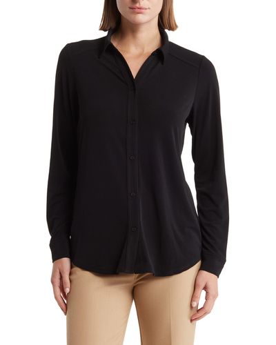 Adrianna Papell Stretch Knit Button-up Shirt - Black