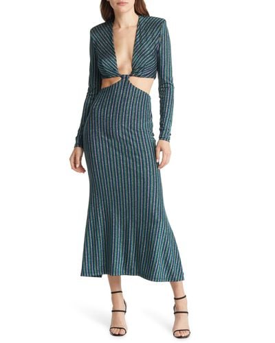 Misha Collection Despina Cutout Long Sleeve Stripe Cocktail Dress - Blue