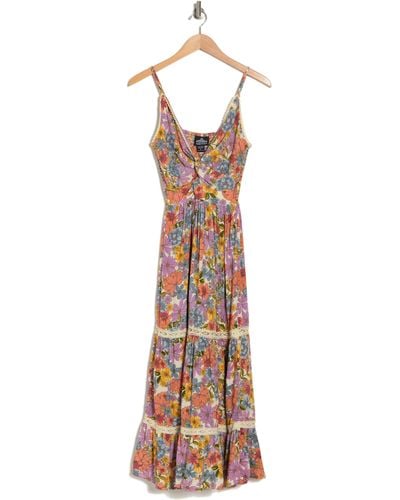 Angie Floral Lace Trim Maxi Dress - Multicolor
