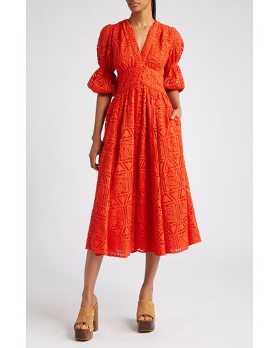 Cult Gaia Willow Lace Midi Dress - Red