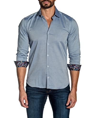 Jared Lang Trim Fit Cotton Dress Shirt - Blue