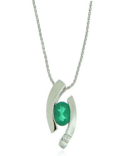 Suzy Levian Emerald & Diamond Pendant Necklace - Green