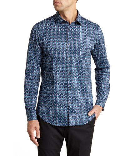 Bugatchi Ooohcotton® Microprint Button-up Shirt - Blue