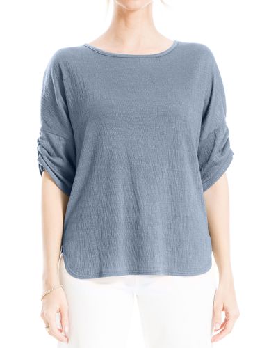 Max Studio Cinched Sleeve Textured T-shirt - Blue