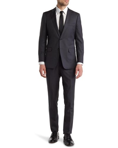 Class Roberto Cavalli Slim Fit Charcoal Solid Notch Lapel Wool Suit - Black
