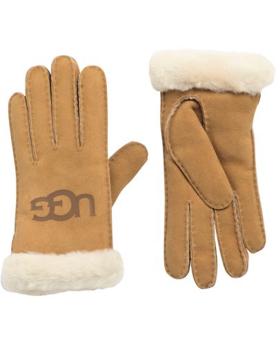 UGG Genuine Shearling Cuff Leather Gloves - Natural