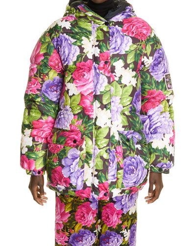 Quinn Roxy Floral Print Oversize Reversible Down Puffer Jacket - Multicolor