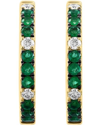 Effy 14k Yellow Gold Emerald & Diamond Hoop Earrings - Green