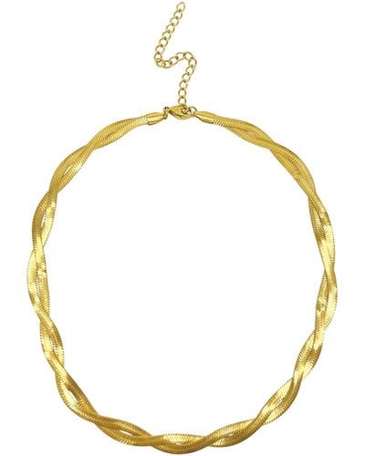 Adornia Braided Herringbone Chain Necklace - Metallic