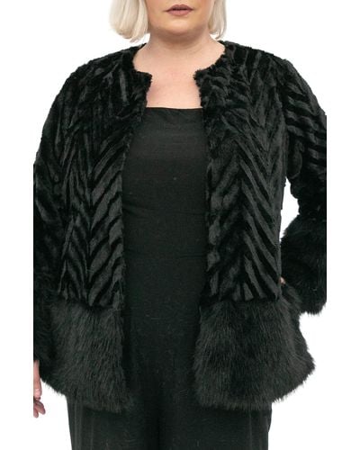 Nina Leonard Chevron Faux Fur Bolero - Black