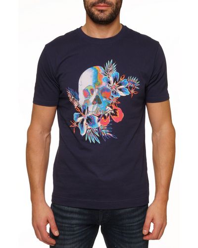 Robert Graham Tropical Skull Graphic T-shirt - Blue