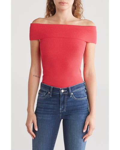 7 For All Mankind Off The Shoulder Ribbed Top - Red
