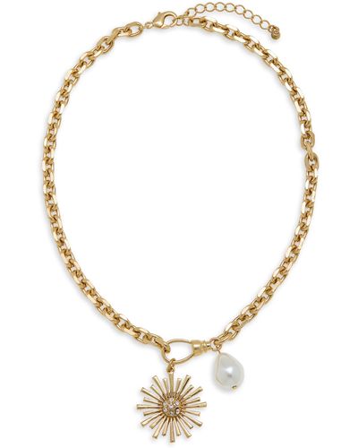 Melrose and Market Sunburst & Imitation Pearl Pendant Necklace - Metallic