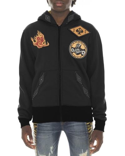 Cult Of Individuality Embroidered Lucky Bastard Cotton Zip Hoodie - Black