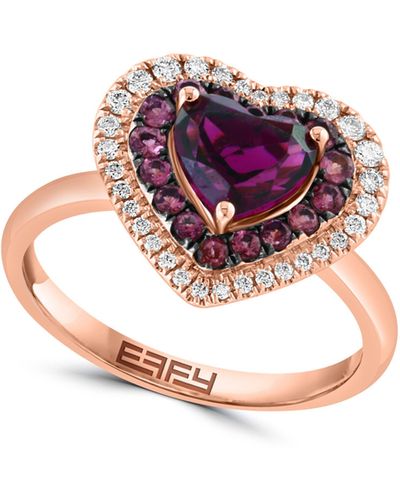 Effy 14k Rose Gold Pink Tourmaline & Diamond Halo Rhodolite Garnet Heart Ring