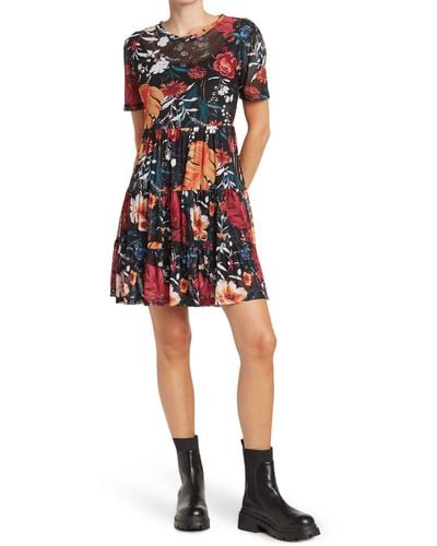 Love By Design Cate Floral Print Tiered T-shirt Dress - Multicolor