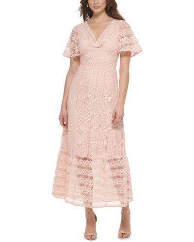 Kensie Floral Striped Lace Maxi Dress - Pink