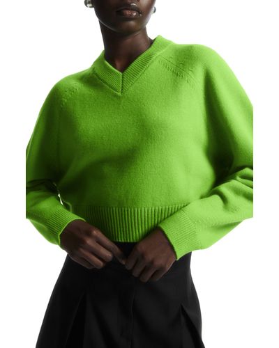 COS V-neck Crop Wool Sweater - Green