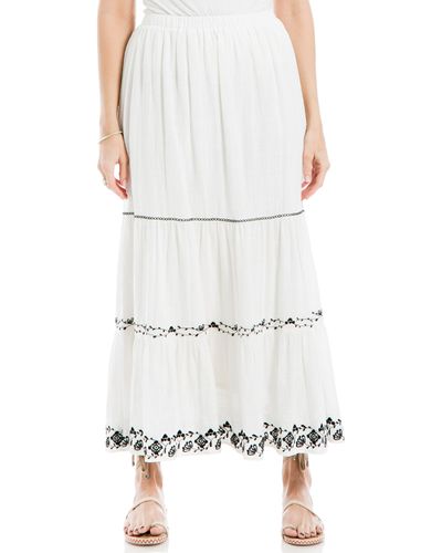 Max Studio Floral Embroidered Tiered Maxi Skirt - White